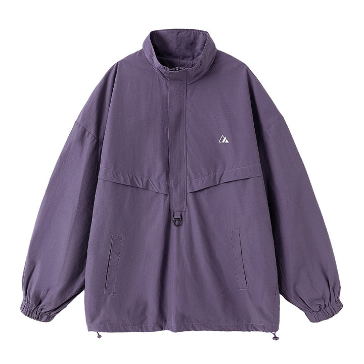 Unisex Oversize Anorak mit Halbzip, Stehkragen, Kängurutasche und Kordelzug Drune