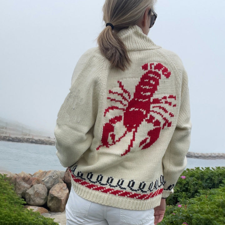 Damen Oversize Strickcardigan mit Walmotiv und nautischer Kontrastbordüre Drune