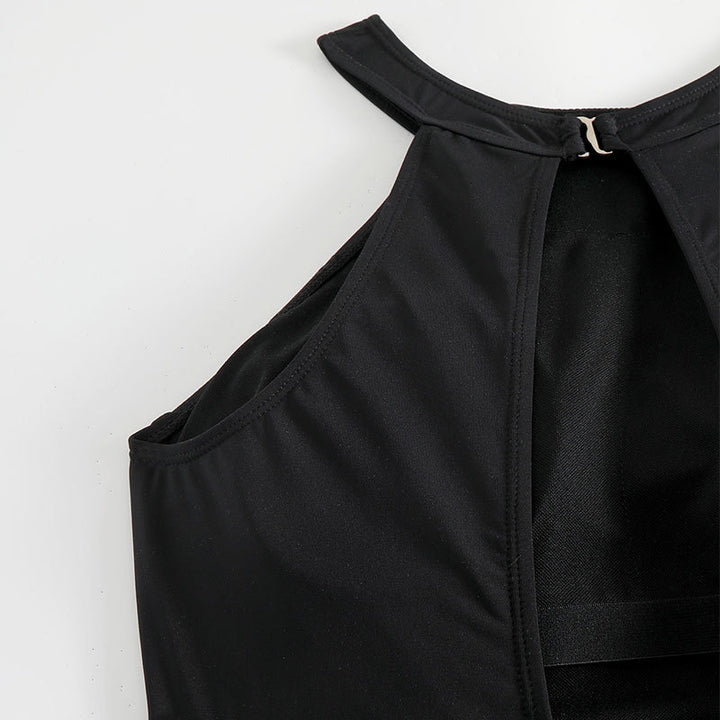 Damen Einteiler Badeanzug mit hohem Kragen und seitlichem Cut-Out Drune