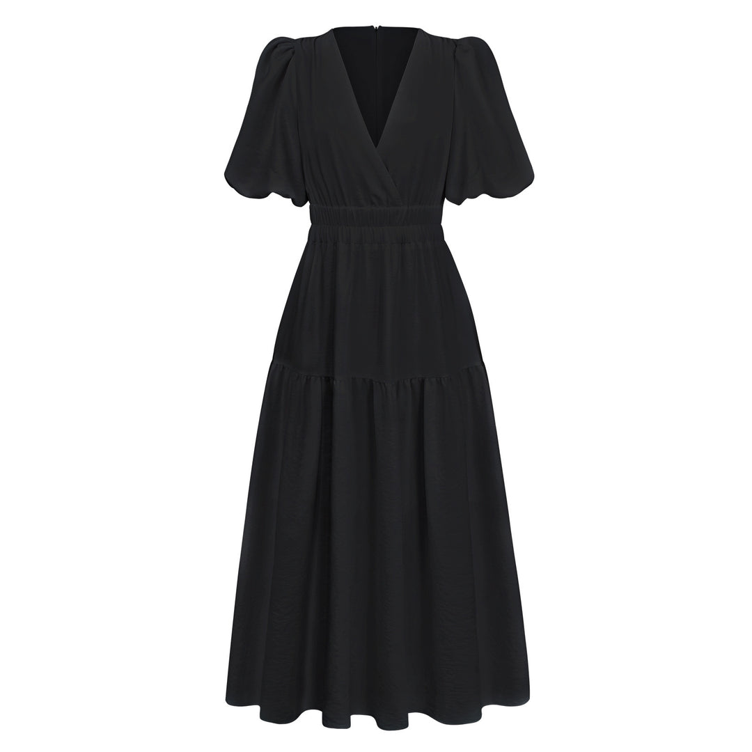 Damen Maxikleid mit Puffärmeln und elastischem Taillenbund Drune