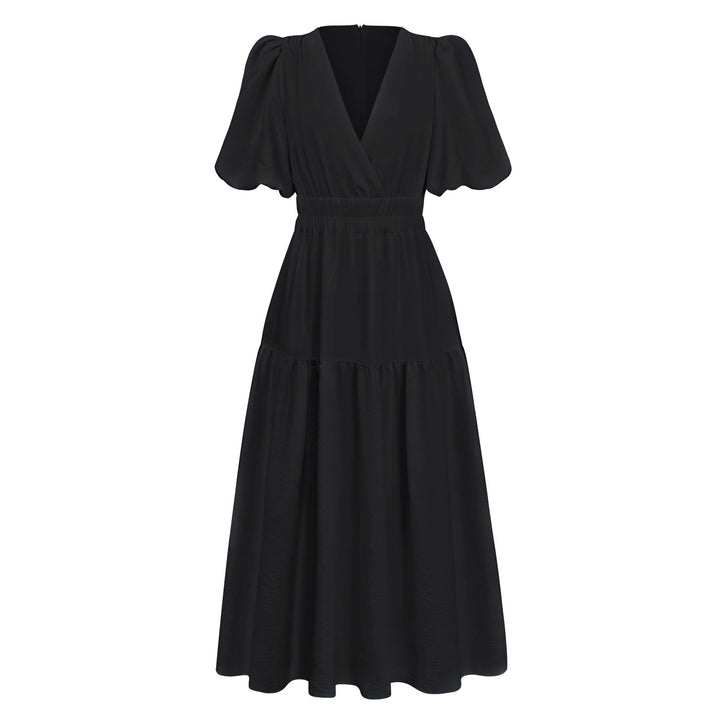 Damen Maxikleid mit puffärmeligem Design und elastischem Taillenzug Drune