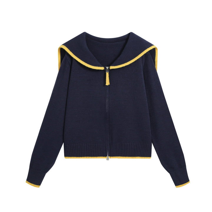 Damen Strick-Cardigan mit Matrosenkragen und Kontrastkanten Drune
