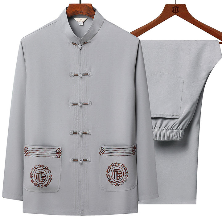 Herren nan traditionelles Tang-Anzug Set mit Stehkragen, Knotenverschlüssen und dezenten Stickdetails Drune