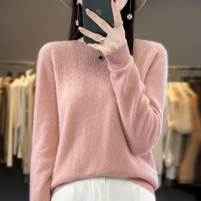Damen Kuscheliger Midweight Rundhals-Pullover aus Angora-Blend mit feinem Flor und schmalem Bündchen Drune
