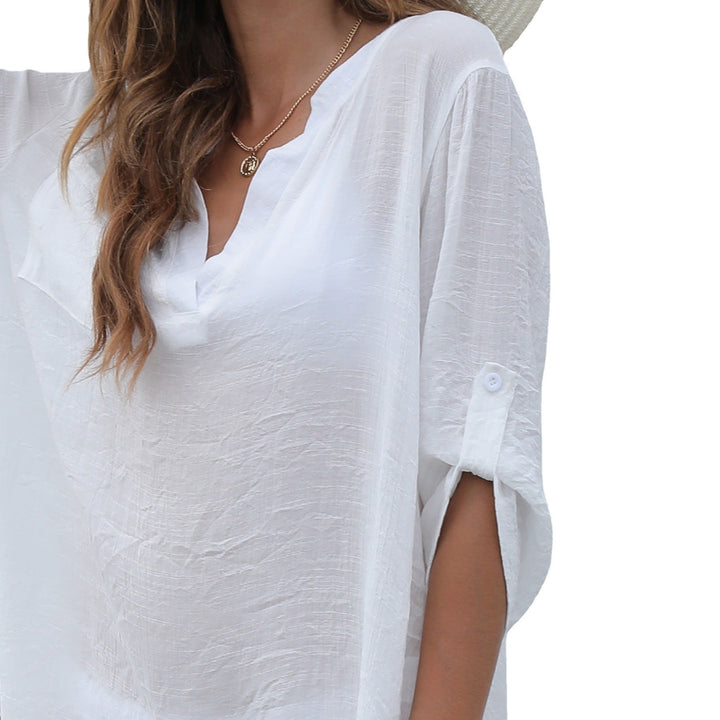 Damen legeres Strandkleid mit verschlusslosem V-Ausschnitt Drune