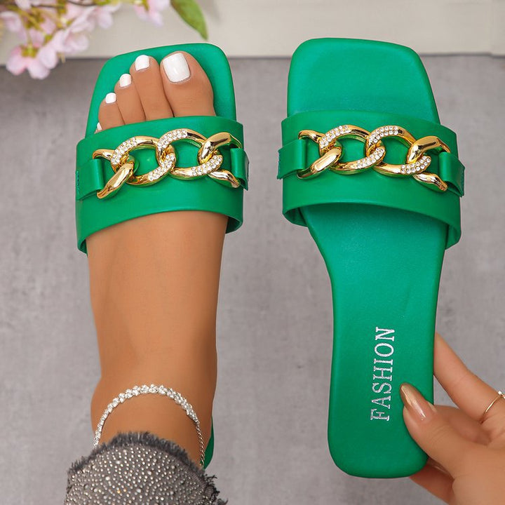 Damen Komfortable Sandalen mit funkelndem Kettenakzent Drune