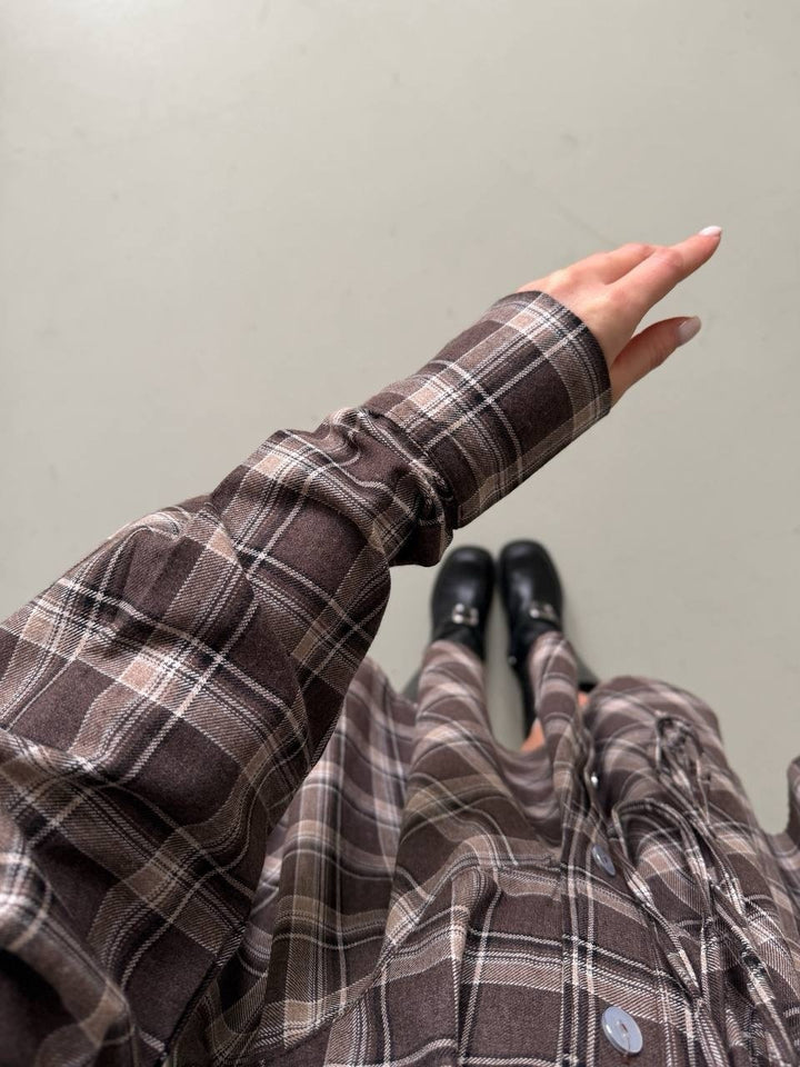 Damen Kariertes Hemdblusen-Minikleid mit ausgestellter Volant-Taille Drune