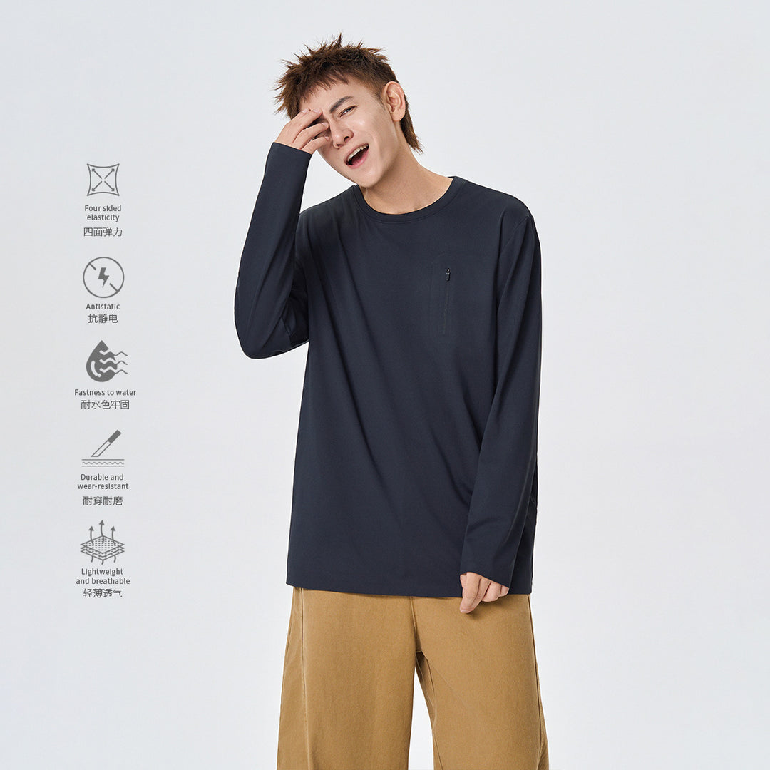 Herren Langarm-Performance-Shirt mit Brust-Reißverschlusstasche Drune