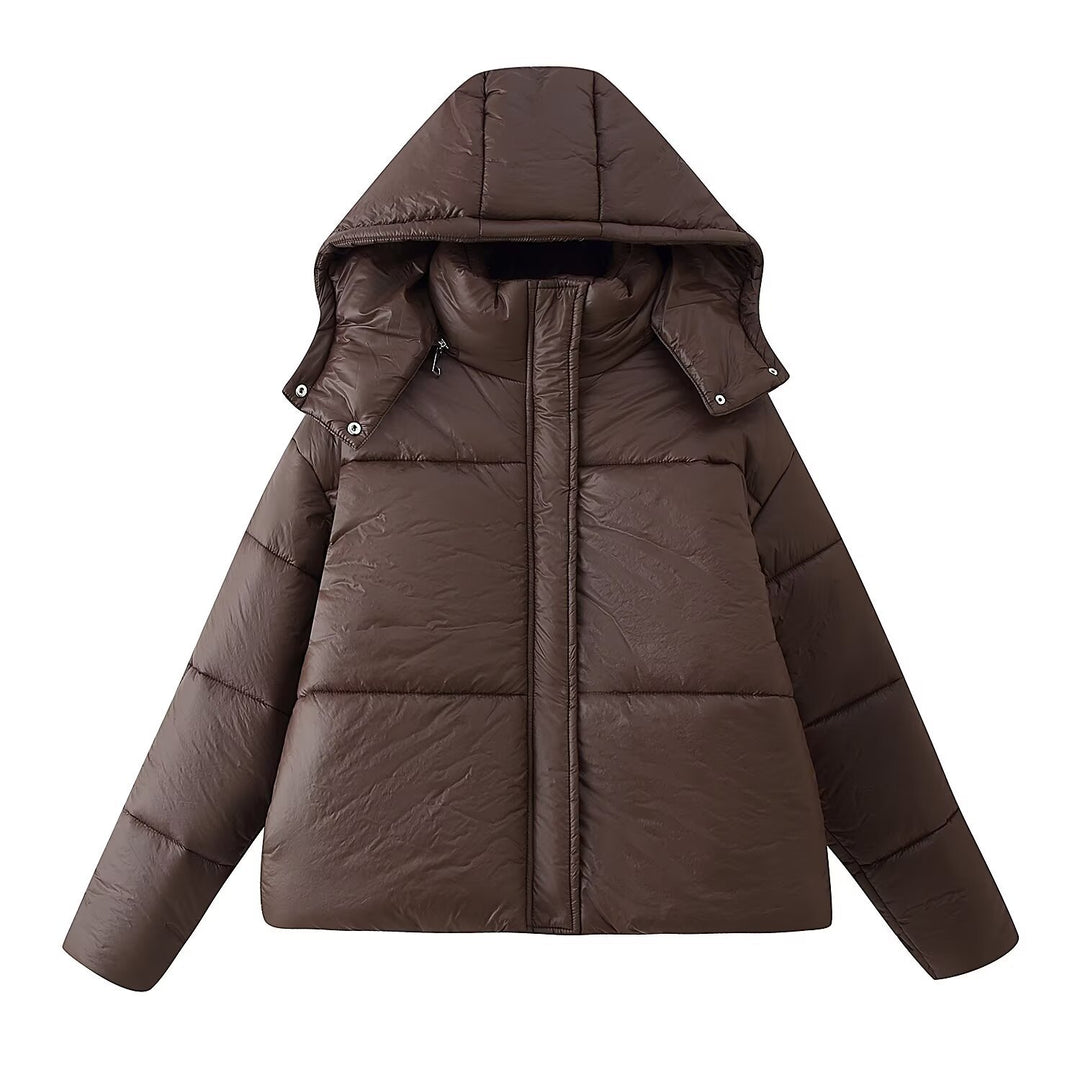 Damen 40+ kurzer gesteppter Pufferjacke mit voluminöser Kapuze und Stehkragen Drune