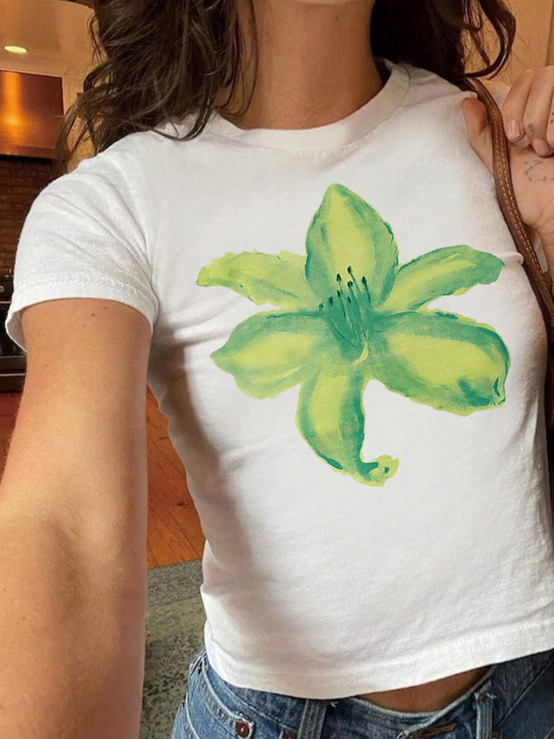 Damen T-Shirt mit funkelndem Discokugel-Motiv und zeitgemäßem Schleifendetail Drune