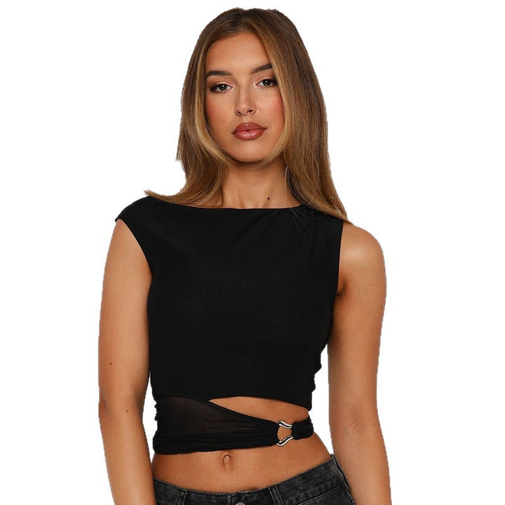 Damen Crop-Top mit schickem Wickeldesign und dekorativem Gürtel Drune