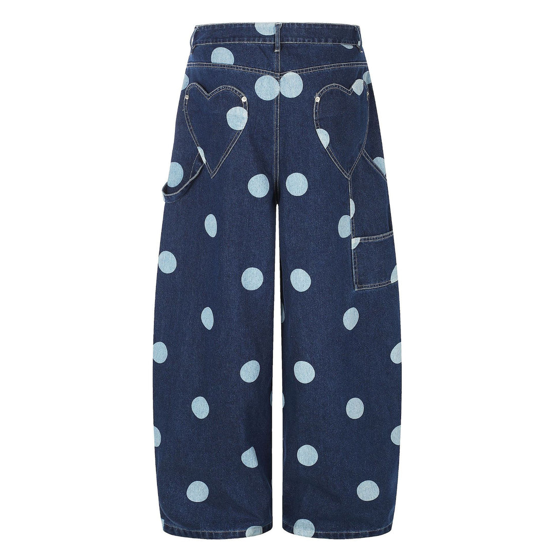 Damen Hochtaillierte Culotte-Jeans mit weitem Bein und Punktmuster Drune