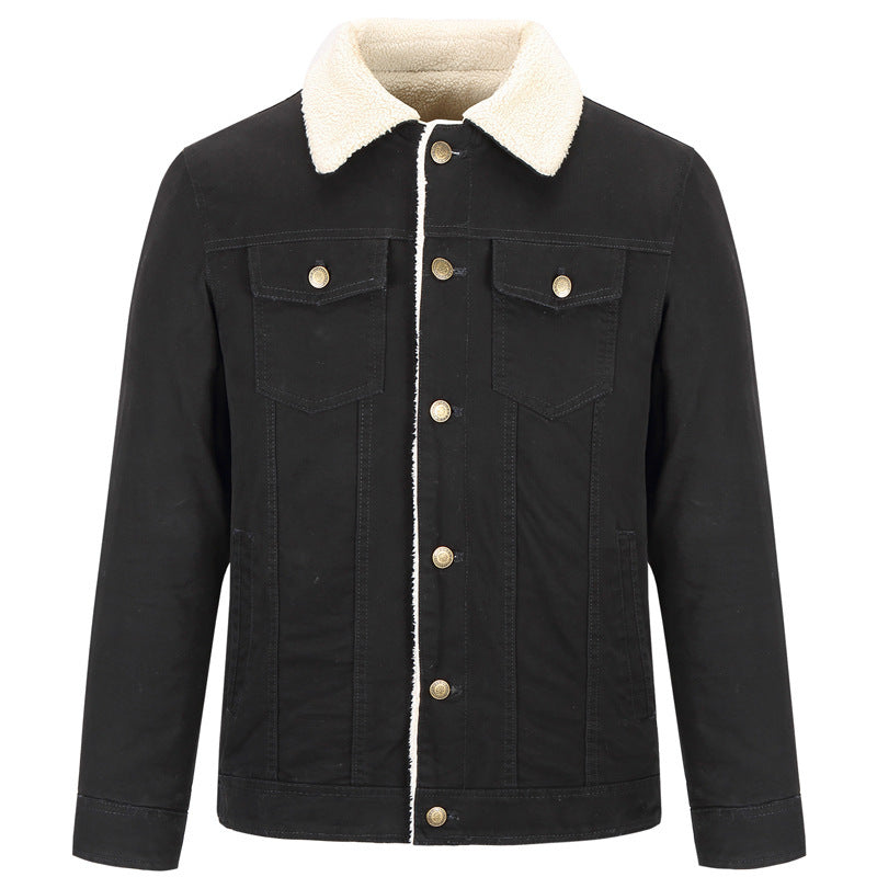 Herren Baumwoll-Canvas Truckerjacke mit Sherpa-Kragen und durchgehendem Teddyfutter Drune