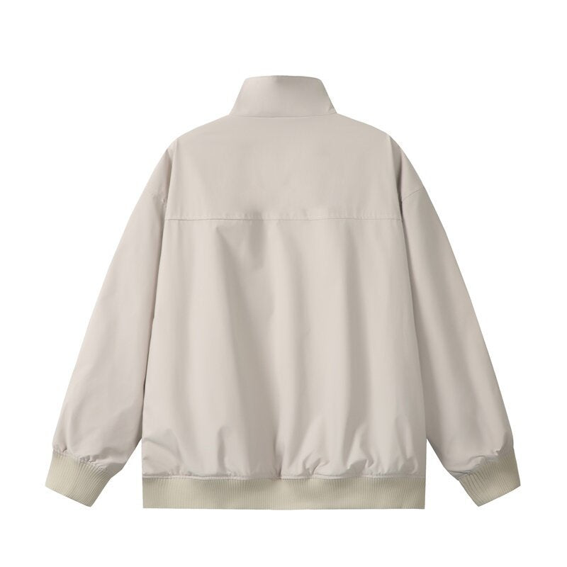 Unisex Kurz geschnittene Oversize-Bomberjacke mit Stehkragen, verdeckter Frontblende und Rippenbündchen Drune