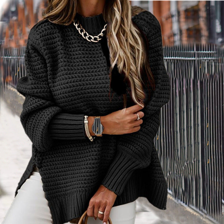 Damen Grobstrick Pullover mit hohem Kragen und Strukturmuster Drune