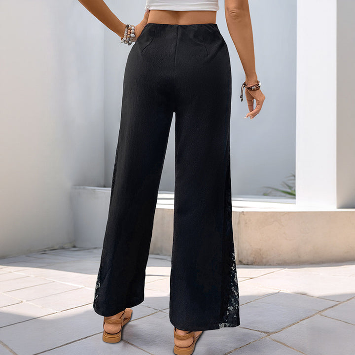 Damen High-Waist Palazzo-Hose aus Crêpe mit seitlichem Spitzeneinsatz Drune