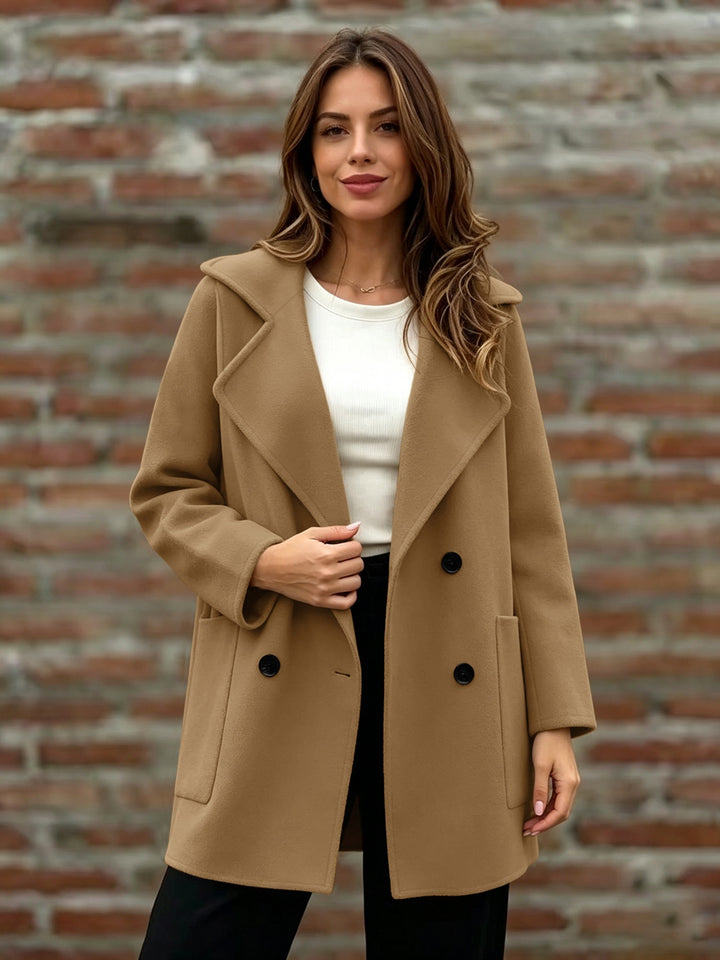 Damen Doppelreihiger Wollmantel mit Oversize-Revers Drune
