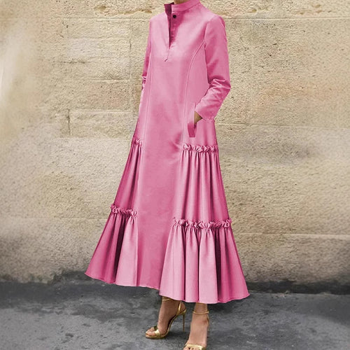 Damen Elegantes Maxikleid mit Rüschensaum Drune