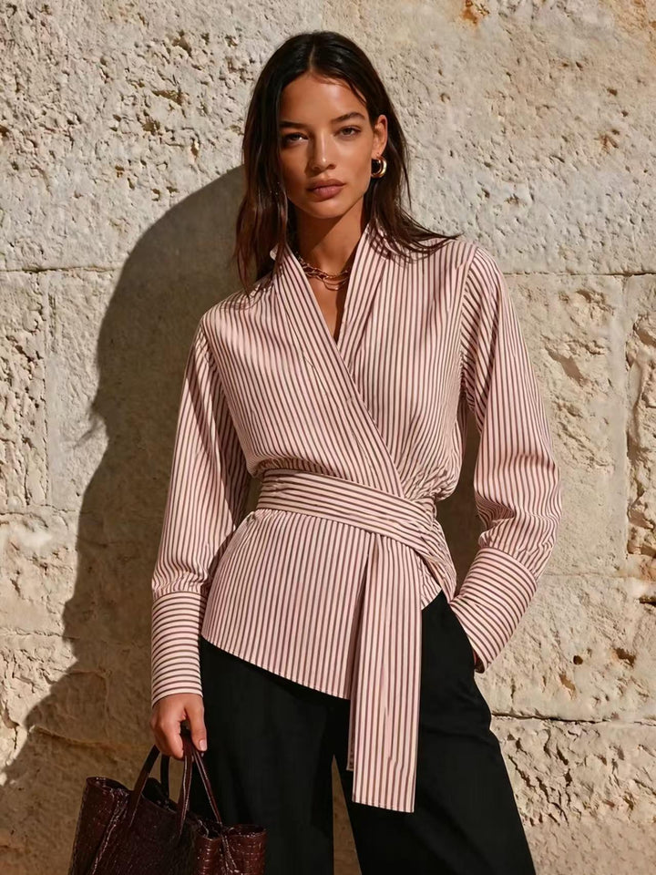 Damen Elegantes Wickeloberteil mit Streifen Drune
