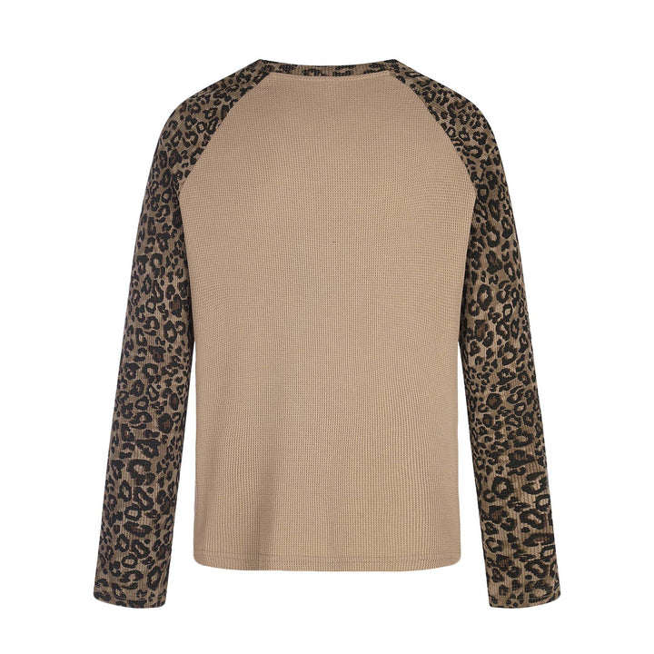 Damen Langarmshirt im Baseball-Stil mit Leopardenärmeln und Grafikprint Drune
