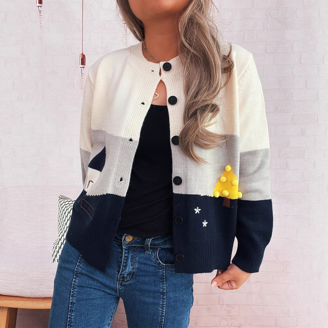 Damen verspielte Strickjacke mit kreativen Applikationen Drune