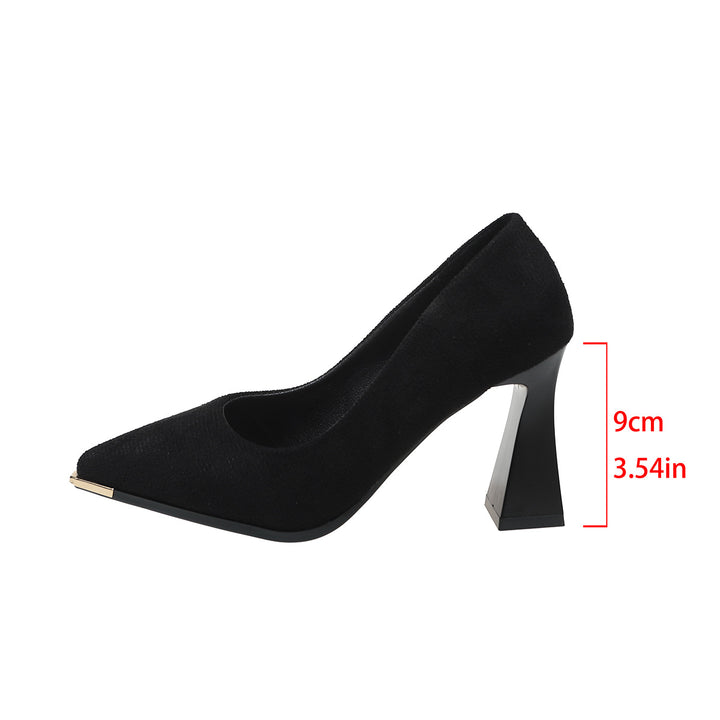 Damen Elegante spitz zulaufende Pumps mit skulpturellem Blockabsatz und goldener Zehenkappe Drune