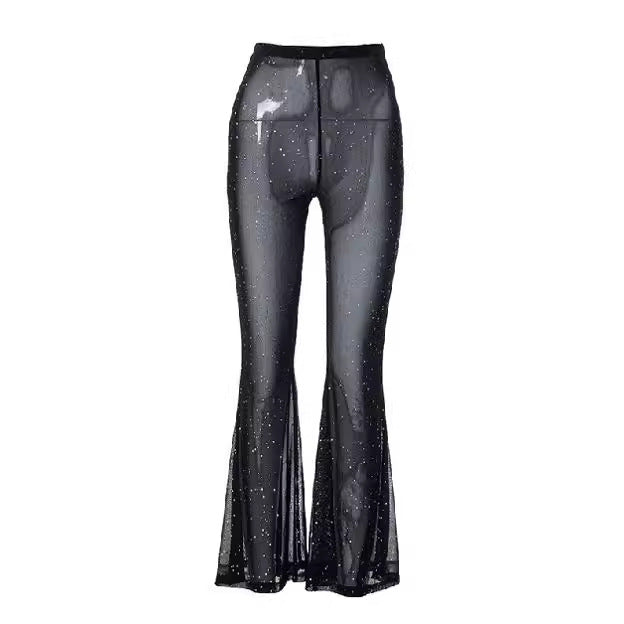 Damen Transparentes Flared-Hosenträger-Set mit Glitzer-Akzenten Drune
