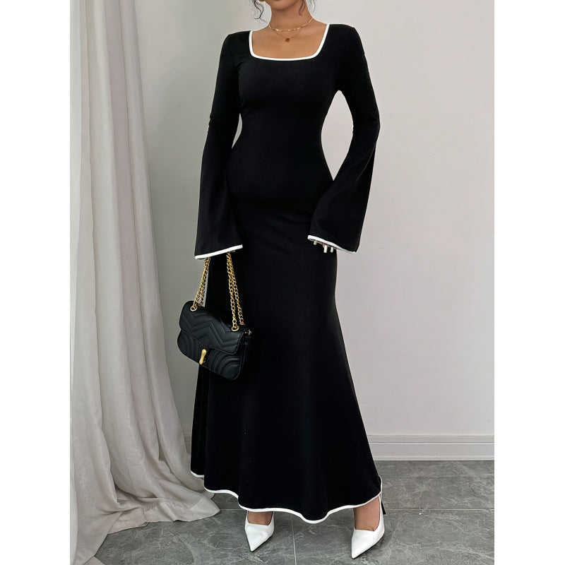 Damen Elegantes Maxikleid mit weiten Ärmeln und quadratischem Ausschnitt Drune