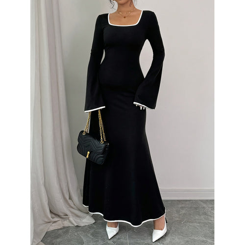 Damen Elegantes Maxikleid mit weiten Ärmeln und quadratischem Ausschnitt Drune