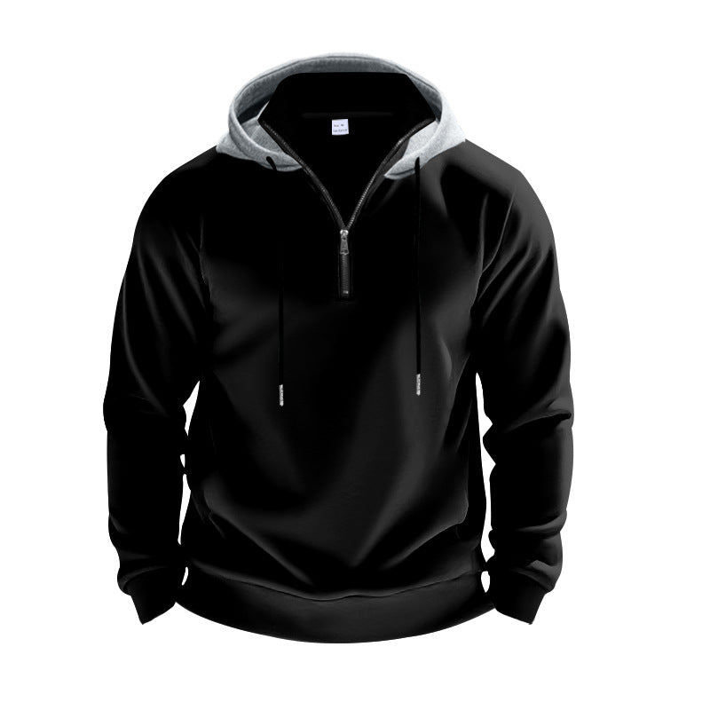 Herren nan sportives Kapuzen-Sweatshirt mit kurzem Frontreißverschluss, kontrastgefütterter Kapuze und elastischen Rippbündchen Drune