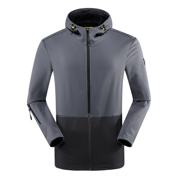 Herren leichte Softshell‑Outdoorjacke mit Kapuze, windabweisender Front und funktionalen Taschen Drune