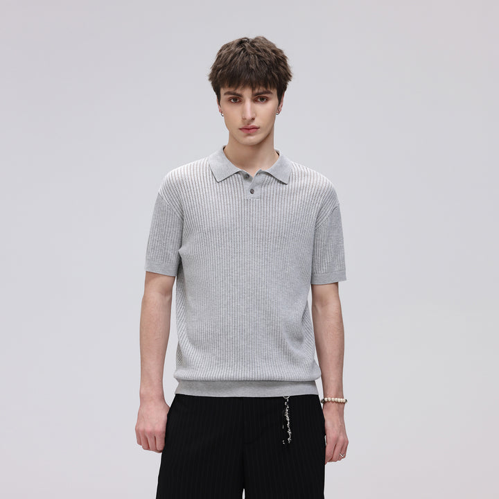 Herren Kurzarm-Feinstrick-Poloshirt mit Strukturstrick und luftiger Perforation Drune