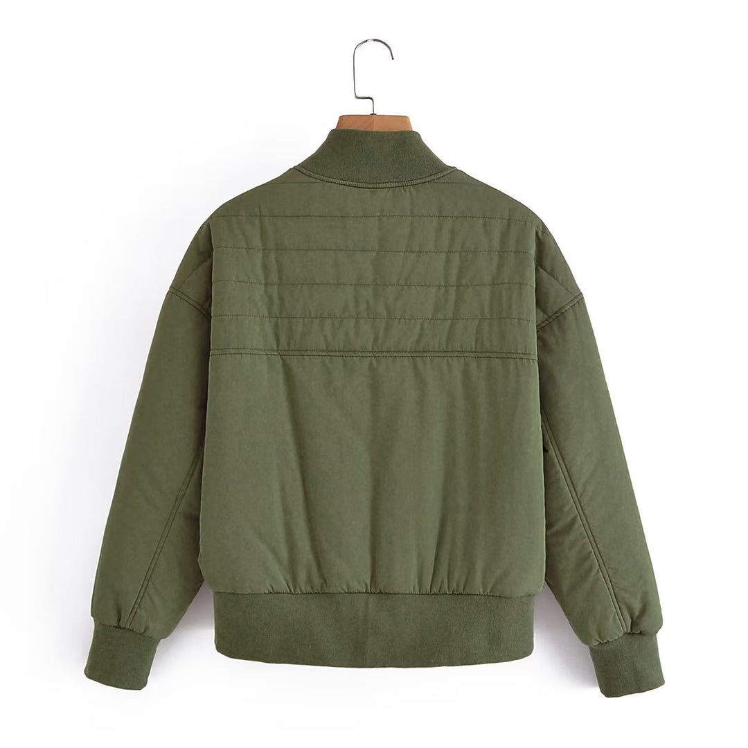 Damen Kurz geschnittene wattierte Blousonjacke mit geripptem Saum Drune