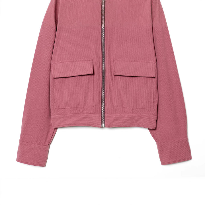 Damen nan cropped Cordjacke mit übergroßem Kunstlederkragen, Metallreißverschluss und großformatigen Pattentaschen Drune