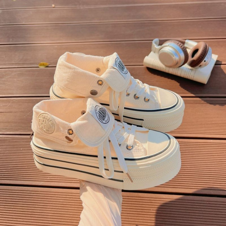 Damen Hochplatform Sneakers mit modischem Stoff-Obermaterial und lockerer Schnürung Drune