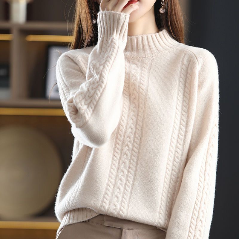 Damen kuscheliger Strickpullover mit hohem Kragen und Zopfmuster Drune