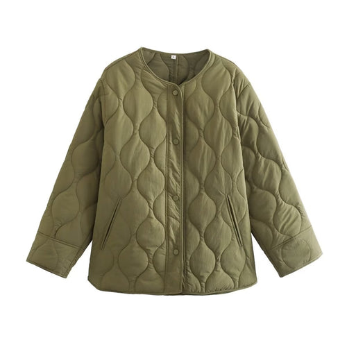Damen nan gesteppte Oversize Jacke mit Rundhalsausschnitt und organischer Rautensteppung Drune