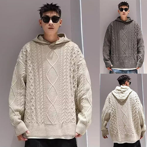 Herren Grobstrick Pullover mit Kapuze Drune