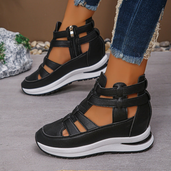 Damen Keil-Plateau Sneaker-Sandale mit Cut-Outs, Reißverschluss und gepolstertem Fußbett Drune