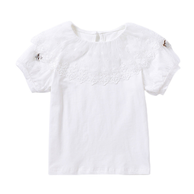 Mädchen T-Shirt mit elegantem Spitzenbesatz Drune