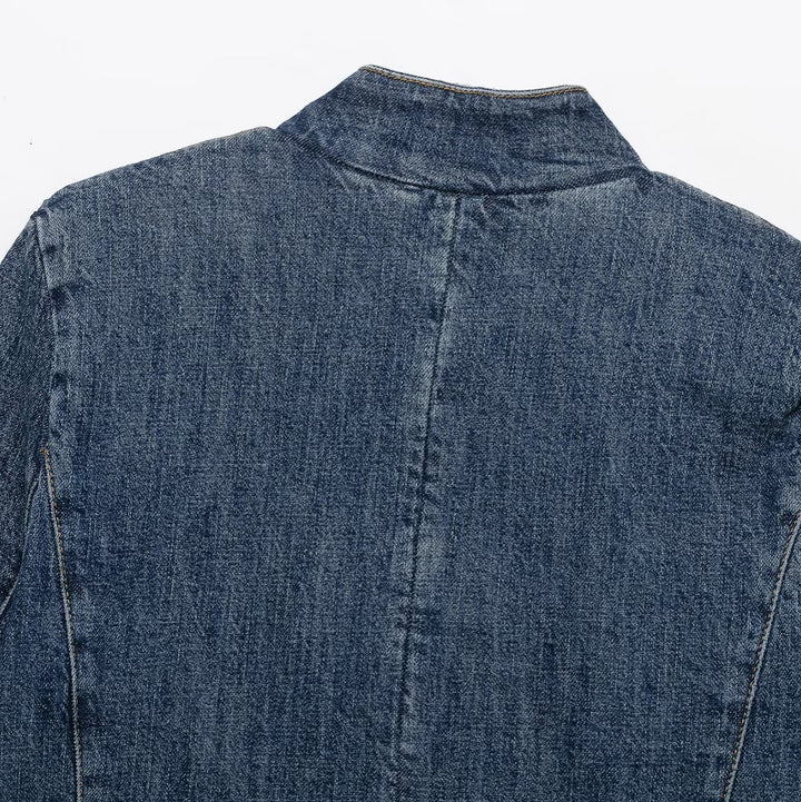 Damen Cropped Jeansjacke im Boxy-Cut mit Stehkragen und verdeckter Knopfleiste Drune