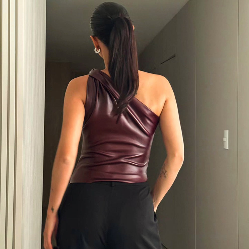 Damen asymmetrisches Top aus hochwertigem Leder Drune
