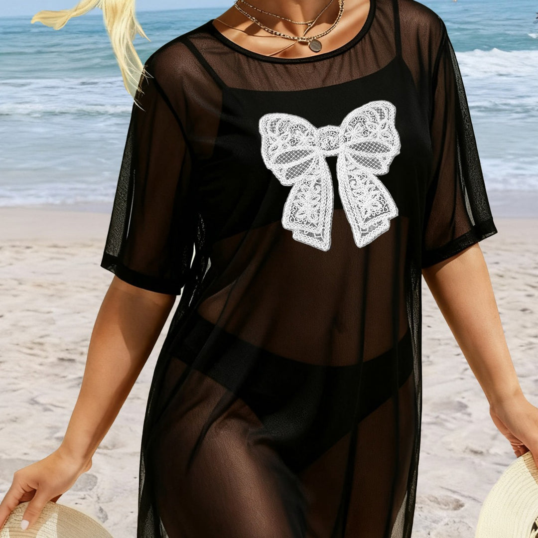 Damen transparenter Strandüberwurf mit filigranem Spitzenmuster Drune