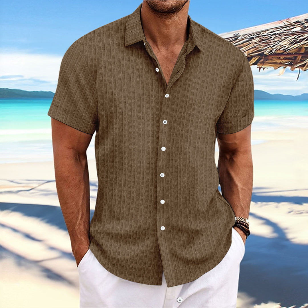 Herren Kurzarm gestreiftes lässiges Button-Up Hemd Drune