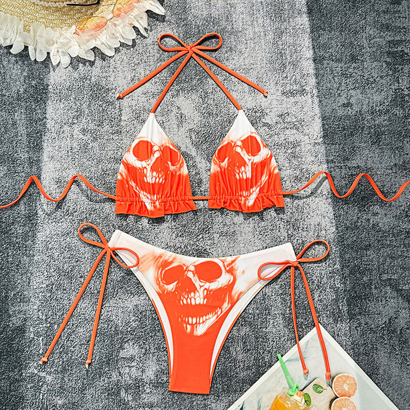 Damen Triangel-Bikini mit aufregendem Totenkopf-Muster Drune