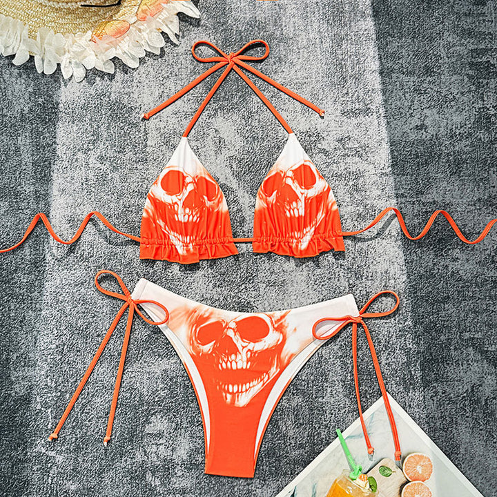 Damen Triangel-Bikini mit aufregendem Totenkopf-Muster Drune