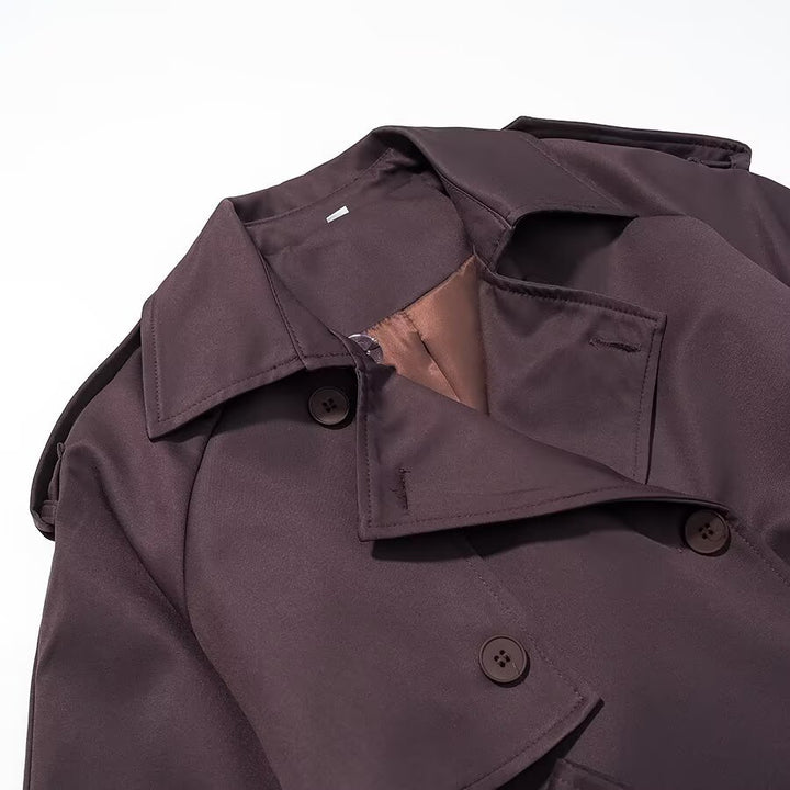 Damen Langer Taillierter Trenchcoat mit Bindegürtel und Doppelreihe Drune