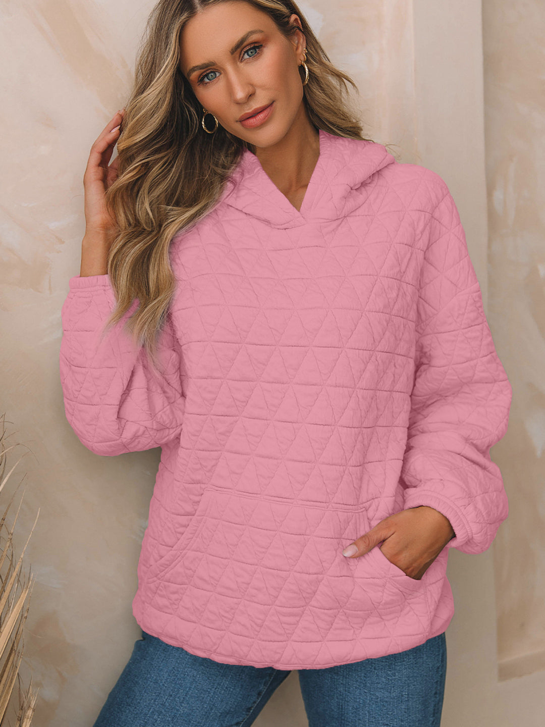 Damen Gepolsterter Stepp-Kapuzenpullover mit Kängurutasche Drune