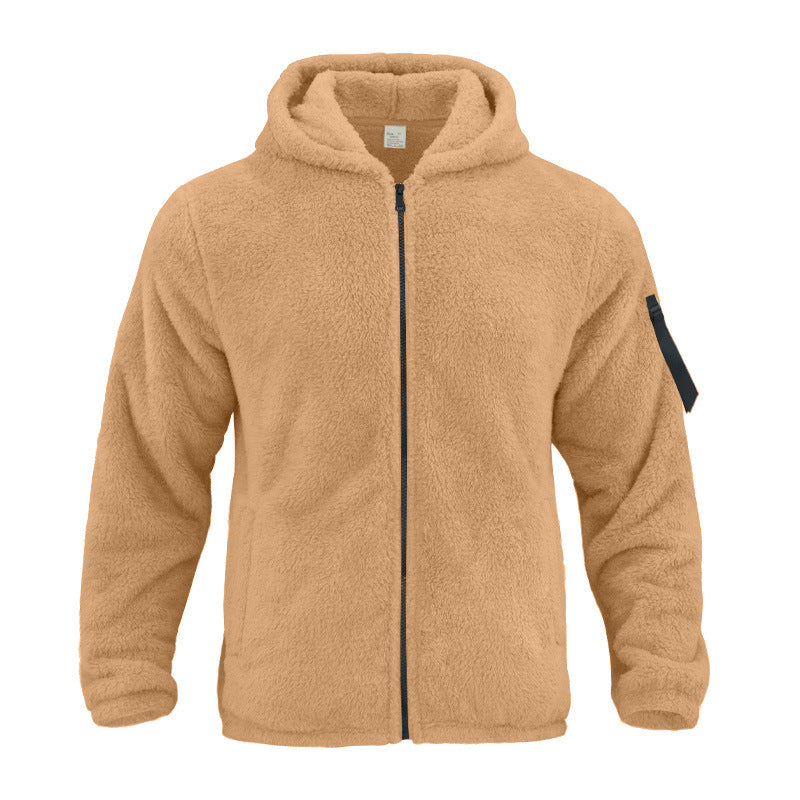 Herren nan wattierte Sherpa-Fleece-Kapuzenjacke mit durchgehendem Reißverschluss, elastischem Saum und Ärmel-Reißverschlusstasche Drune