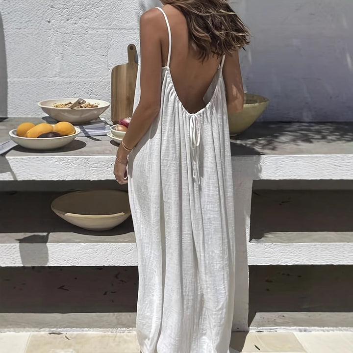 Damen Maxikleid im eleganten Open-Back Design mit feinen Spaghettiträgern Drune